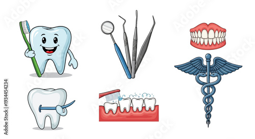 Dental health cartoon illustrations for medical use