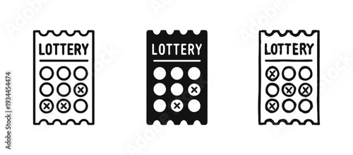 Lottery Ticket Icon Set: Outline, Solid, and Doodle Styles for Winning Numbers and Games of Chance