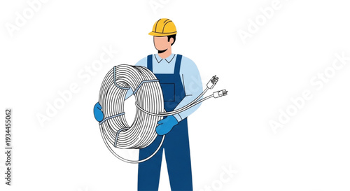Professional Technician in Safety Gear Holding Coiled Network Cable for Connectivity and Infrastructure