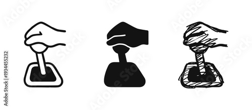 Hand on gear shifter icon set. Car transmission and driving symbol for manual control.
