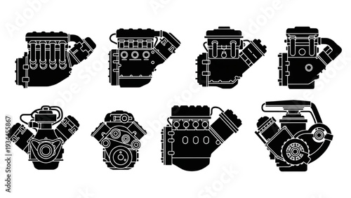 Various engine designs illustrated in black and white