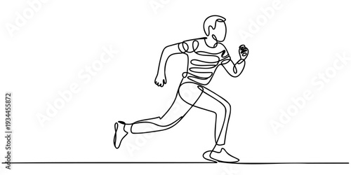 Continuous line drawing of man running with microphone