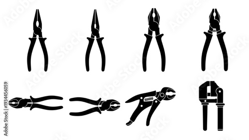Collection of Pliers and Tools on White Background from Direct Viewpoint