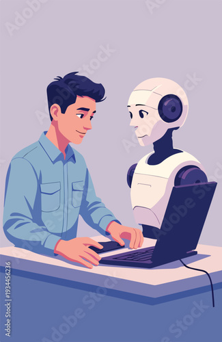 uomo al computer mentre insegna programma intelligenza artificiale vettoriale 