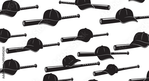 Baseball equipment seamless pattern with bats and caps