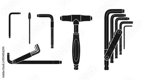 Collection of assorted wrenches and tools displayed neatly in a row