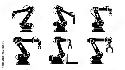 Robotic arms in various positions with different tools