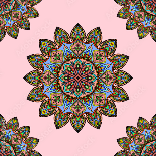 ornamental round lace pattern, Blossom Mandala Shape. Vintage decorative elements, Oriental pattern, vector illustration, design for rug, curtains, cushion cover, wall tapestry, decoration