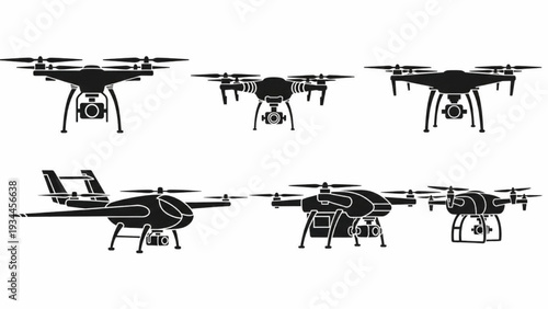 Collection of drone illustrations from various viewpoints displayed
