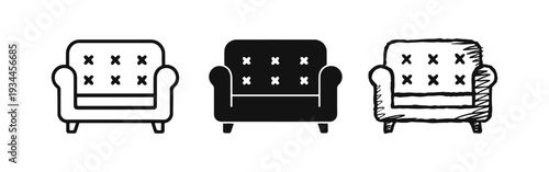 Armchair icon set, depicting comfortable home furniture and interior design elements.