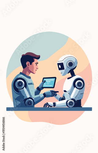 uomo al computer mentre insegna programma intelligenza artificiale vettoriale 