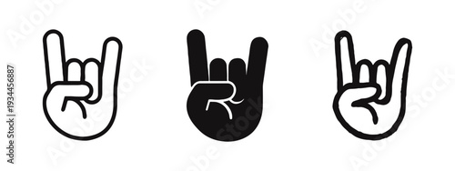 Rock and Roll Hand Sign Icons Set. Devil Horns Gesture, Music Fan and Celebration Symbol Vector Illustration