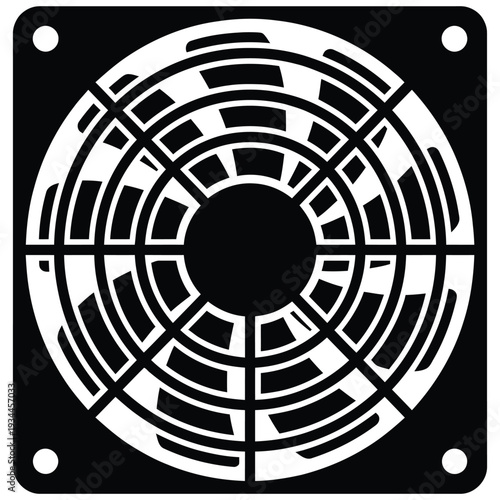 Computer Cooling Fan Front View Icon Vector — PC Hardware Ventilation Thermal System Black Isolated Clipart