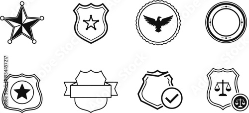 Police Badge and Law Enforcement Security Shield Icons Set for Justice and Authority