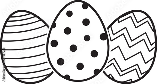 Decorated Easter eggs outline icon. Black and white spring holiday eggs line art drawing isolated. Festive seasonal decoration design element