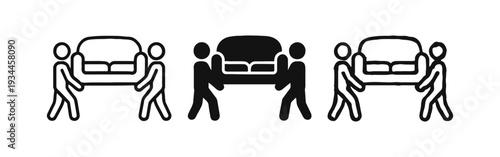Two People Moving Sofa or Couch Icon Set - Outline, Solid, and Doodle Styles