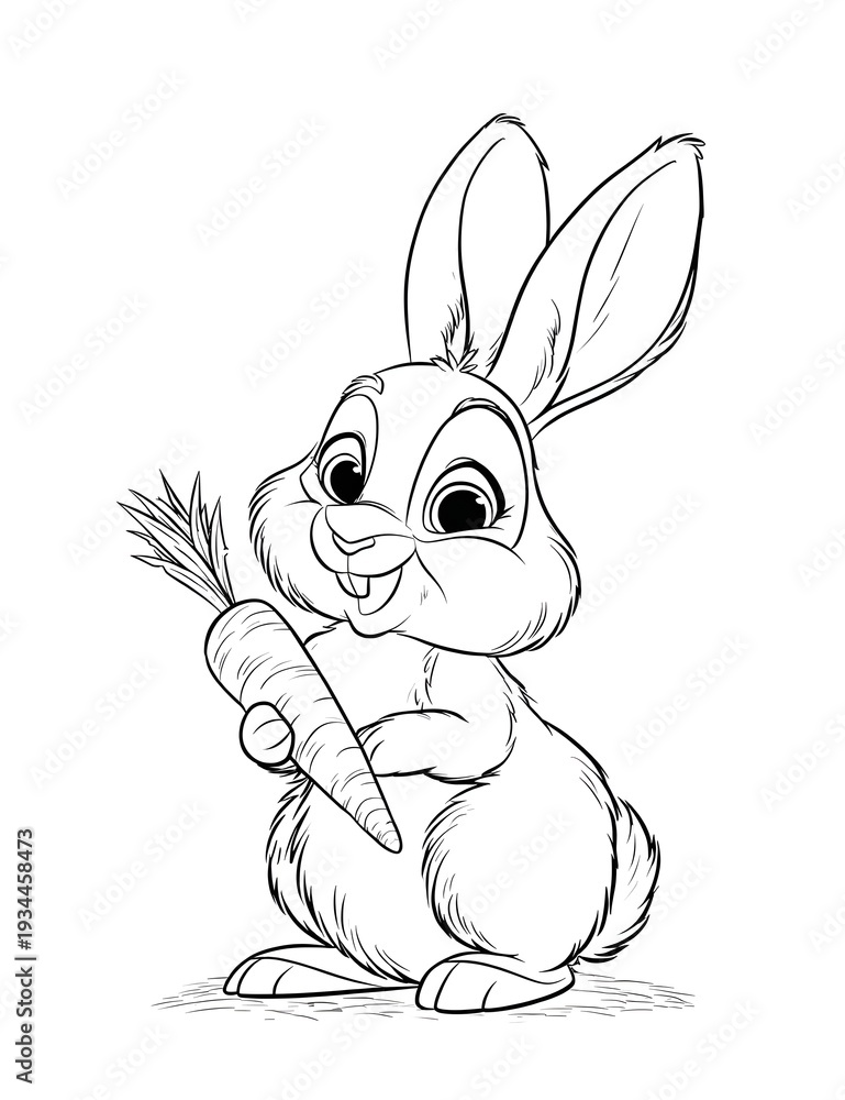 Fototapeta premium A bunny with carrots coloring page.