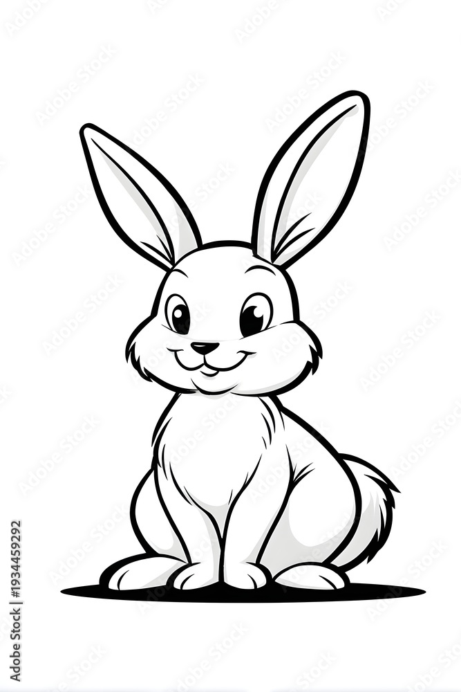 Fototapeta premium A cute bunny smiling coloring page.
