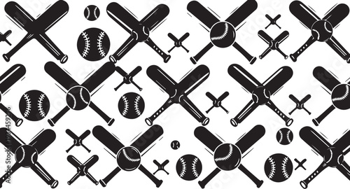 Baseball equipment seamless pattern with bats and balls design