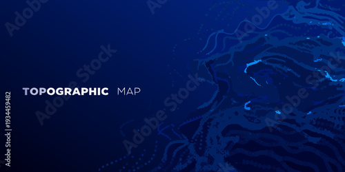 Abstract topographic map with blue gradients and scattered point elements