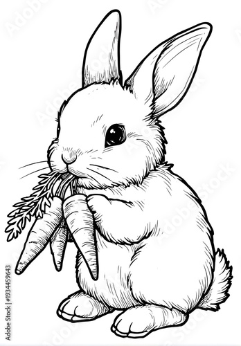 A cute rabbit eating carrots coloring page.