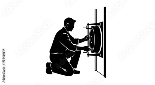 Professional worker focused on precise installation and adjustment of a circular industrial device