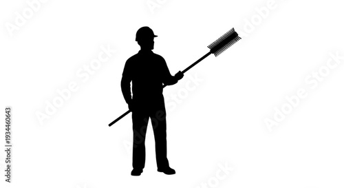 Silhouette of a construction worker holding a shovel against a white background