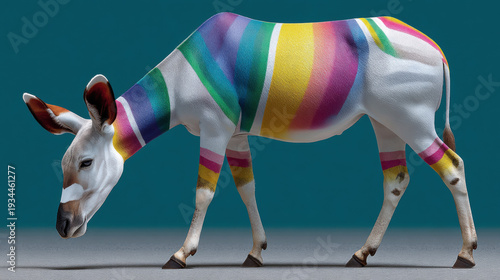 Okapi, Okapi with neon glowing stripes in a vibrant fantasy flat design style.