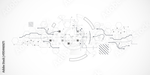 Technological background in gray colors. Used technical lines and a pattern of squares with different shades of gray.