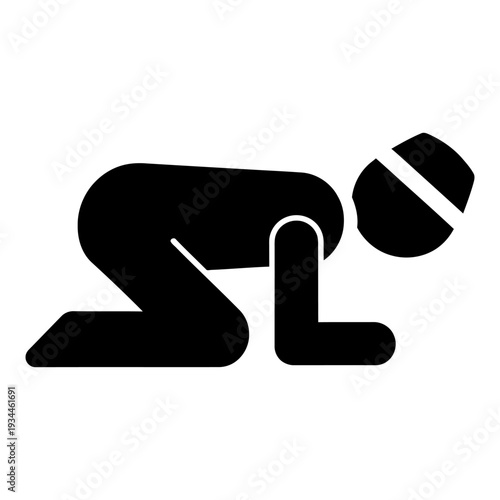 Muslim man icon prostrating in prayer for Islamic religious concept minimalist black silhouette