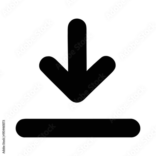 Download icon pointing down for web and mobile interface in minimalist black flat design