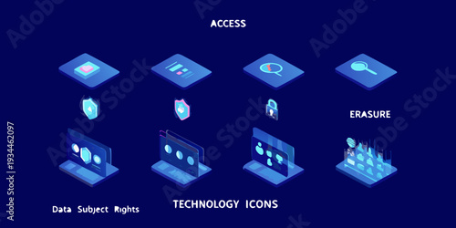 Isometric illustration depicting data security access and technology concepts