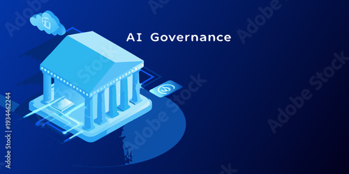 Ai governance concept with a building and cloud illustration