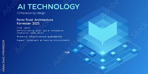 Ai technology concept with a blue cubic structure and text overlay