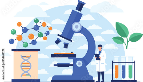 Biotechnology Research Illustration – DNA Analysis and Laboratory Science Concept