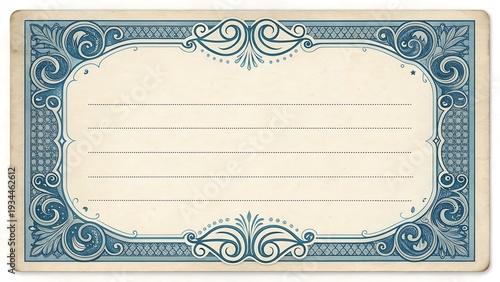 Vintage blank postcard with elegant blue floral border design