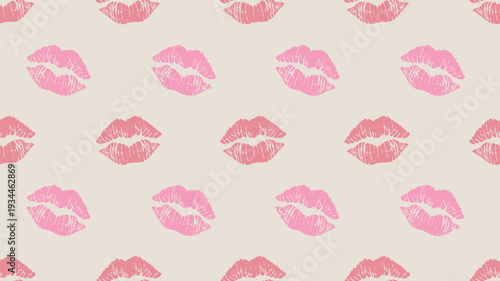 Delicate pink lip prints pattern on a light background for decorative use