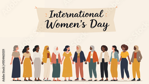 Diverse group of women celebrating unity and equality, holding hands in solidarity for International Women's Day