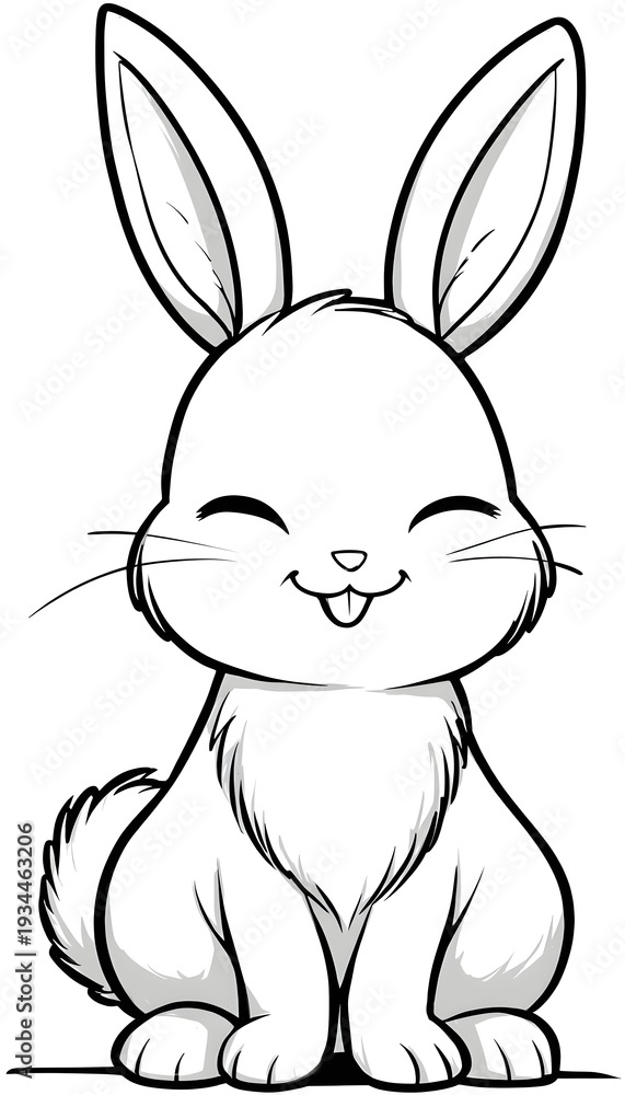 Fototapeta premium A cute bunny smiling coloring page.