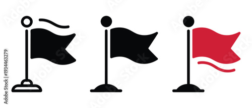 Flag pole flat vector icon, suitable for apps and websites, featuring both outline and solid styles, isolated on white background for navigation, and location indicators.