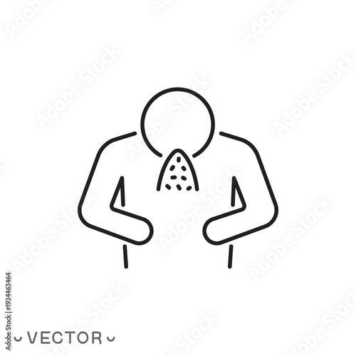 spit out icon, vomiting stomach concept, abdominal discomfort, stomach pain, bloating, indigestion, thin line symbol isolated on white background, editable stroke eps 10 vector illustration