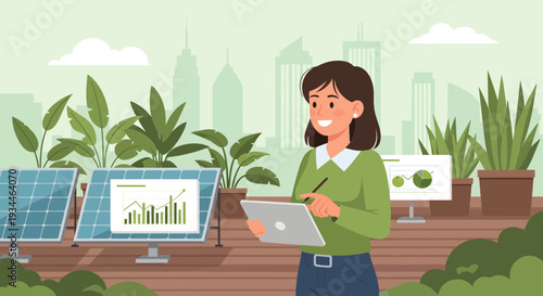 Woman Scientist Studying Renewable Energy and Plant Growth.