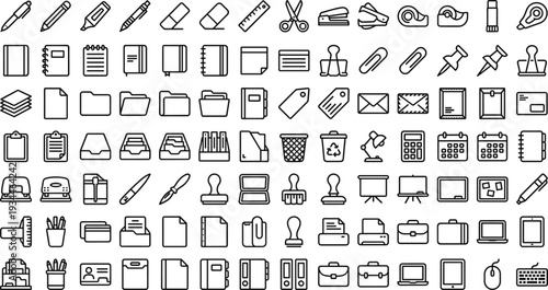 Set of 96 Outline Office and Stationery Icons Vector