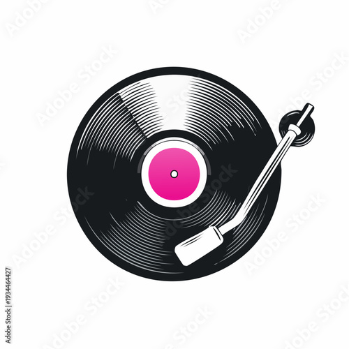 Retro vinyl record with tonearm and pink label, a classic music accessory