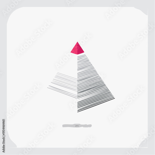 Abstract Geometric Composition Featuring a Striped Structural Base Topped with a Vibrant Red Pyramid Peak