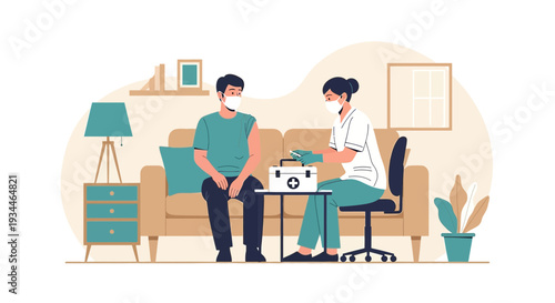 Nurse Administering Vaccine to Patient at Home
