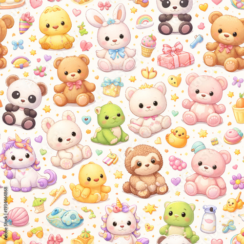 Seamless pattern with cute and adorable doll shapes 