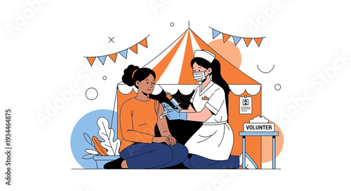 Nurse Administering Vaccine to Patient at Outdoor Vaccination Site