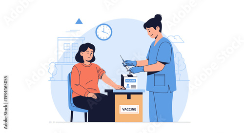 Nurse Administering Vaccine to Patient in Clinic - Illustration