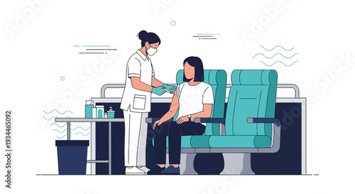 Nurse Administering Vaccine to Patient in Clinic Waiting Area